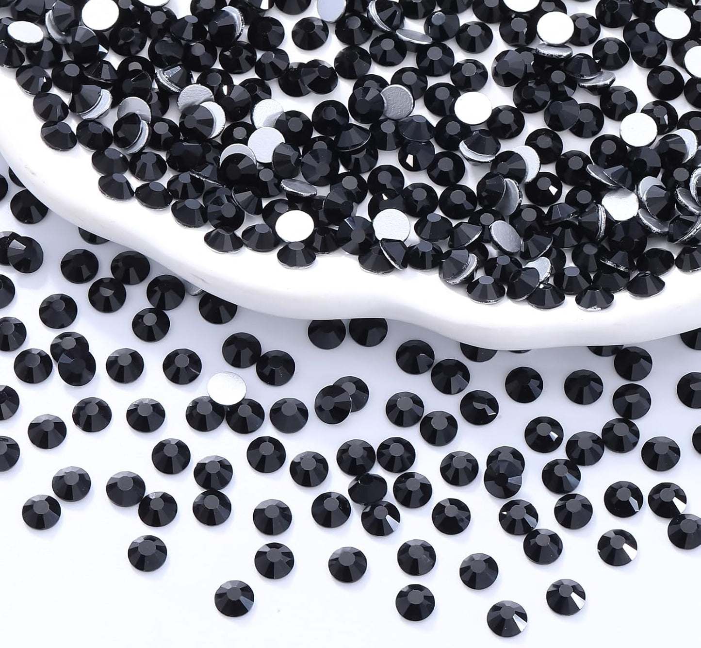 Black Flatback Rhinestones, Glass Rhinestones for Nail Art and Craft, Glue Fix, Loose Crystal Gemstones(Black, SS12, 1440pcs, 2.9-3.0mm)