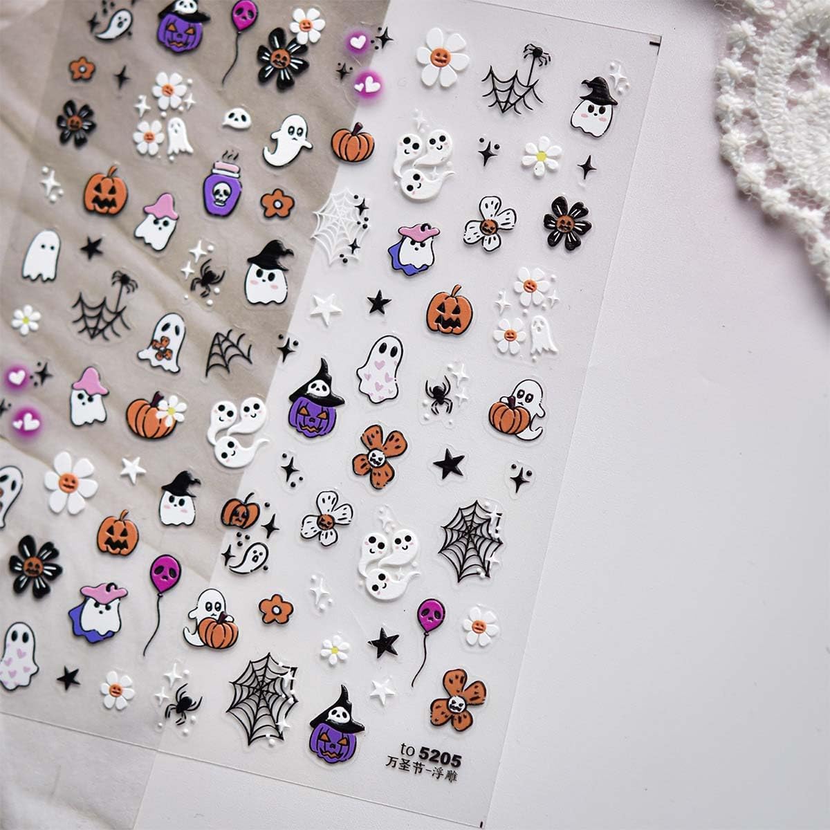 Halloween Nail Stickers Ghost Nail Decals 5D Embossed Cute Nail Art Sticker Flower Pumpkin Spider Wed Nail Supplies Design for Women Holiday DIY Manicure Decoration 1Sheet