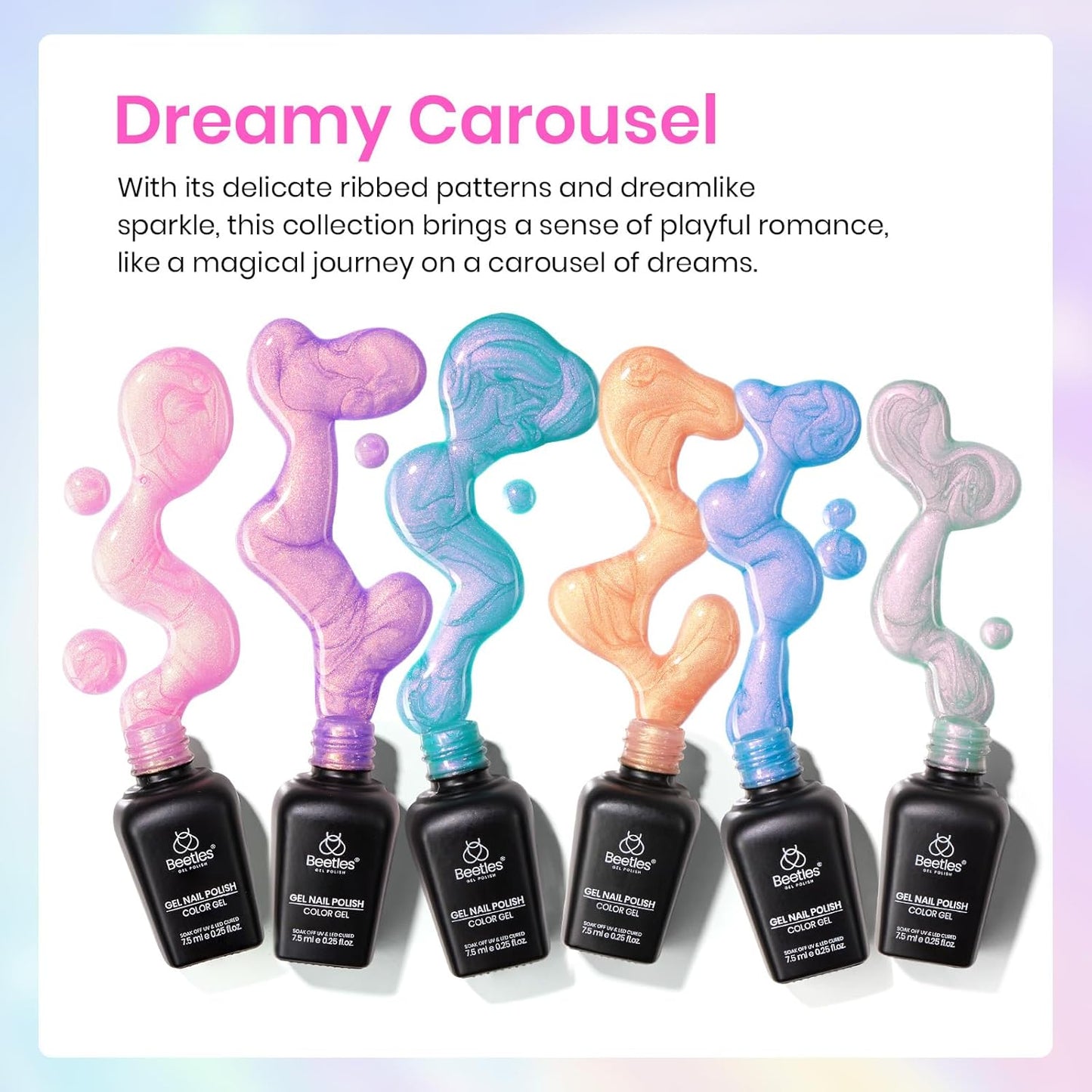 Beetles Pearl Gel Polish, 6 Colors Shimmer Glitter Nail Polish Pink Purple Orange Mermaid Nail Drawing Nail Gel Dreamy Carousel Soak Off Uv Swirl Shell Thread Effect DIY Manicure Gift for Women