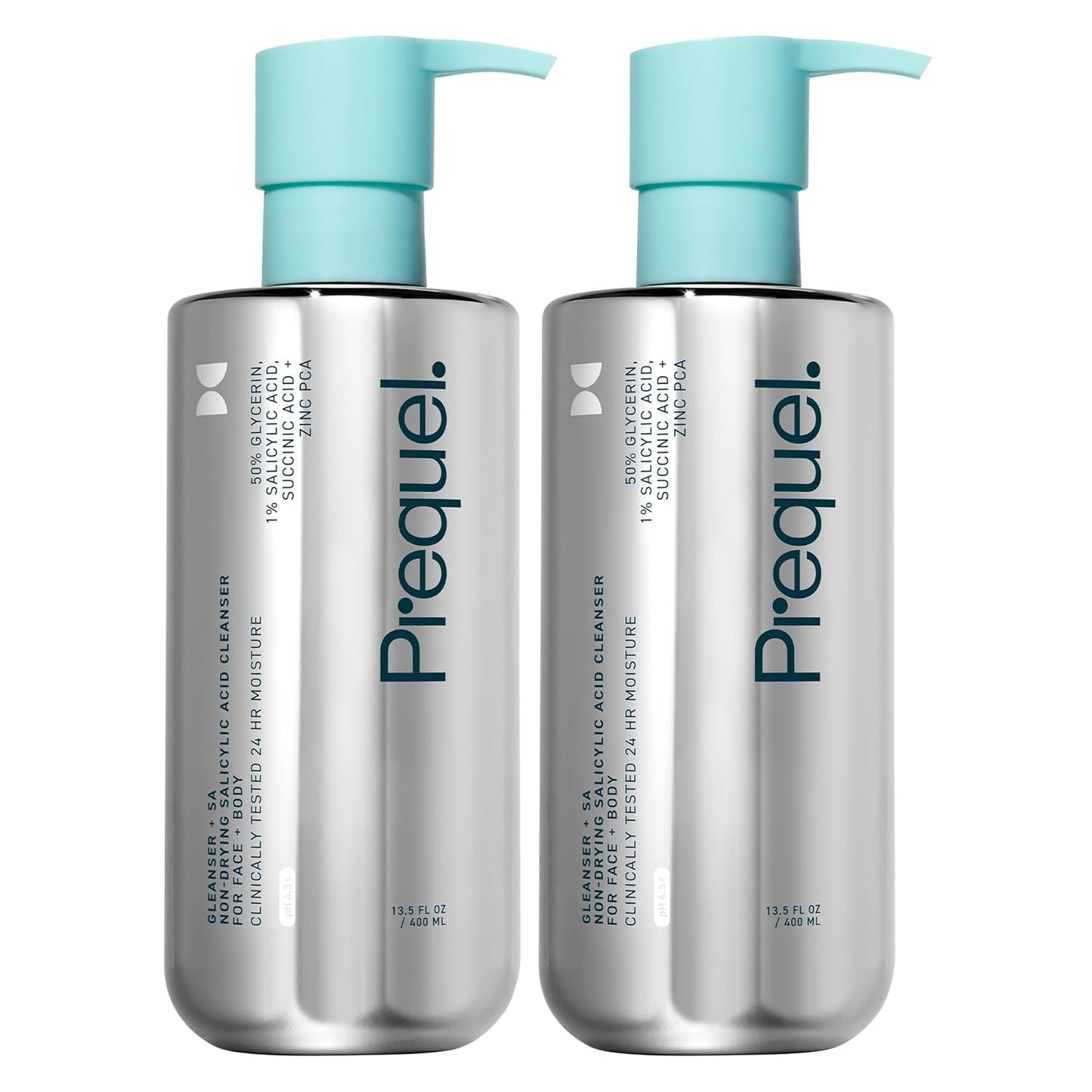 Skin Gleanser SA, Moisturizing Glycerin Face Wash,1% Salicylic Acid Face Cleanser, Unscented and Combination Skin Face Soap, 13.5 ounce (each) Pump Bottles - 6.75 fluid ounce (Pack of 2)