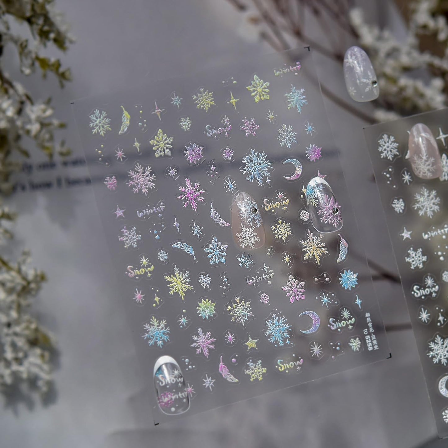 Colorful Snowflake Nail Sticker 3D Embossed Self-Adhesive Nail Decals Christmas Nail Art Sticker Winter Nail Supplies Design for Women Manicure Decorations Accessories