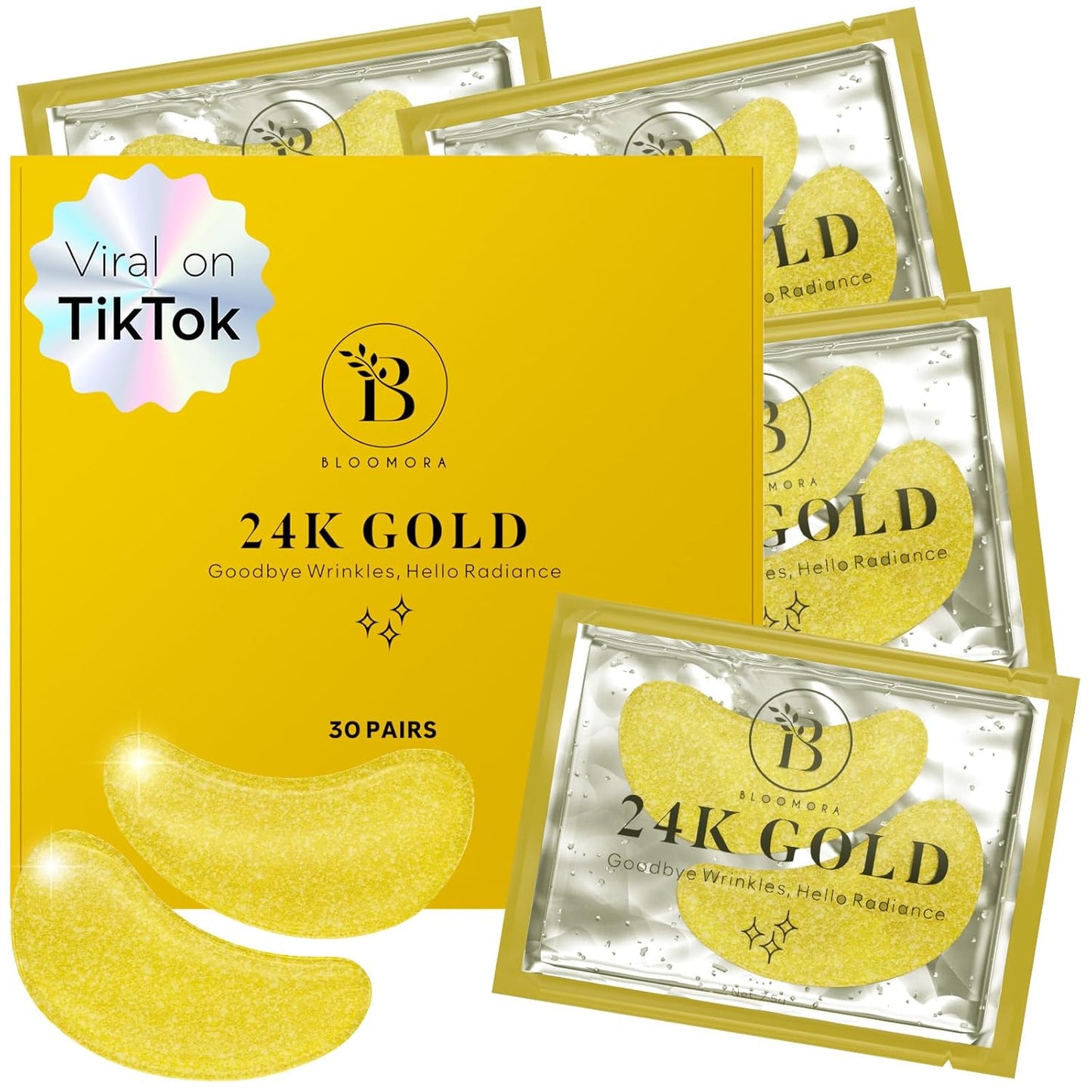 24K Gold Eye Mask (30 Pairs) | Eye Masks with Niacinamide & Hyaluronic Acid | Under Eye Patches for Dark Circles | Under Eye Patches for Puffy Eyes | Eye Care