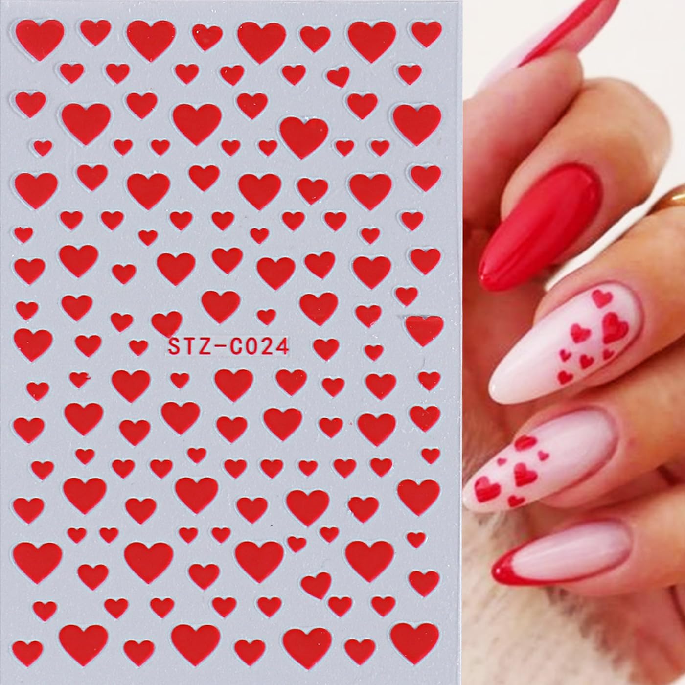 6PCS Valentine's Day Heart Nail Stickers - Love Art Supplies, 3D Self-Adhesive Decals, Black Red White Gold Design DIY Manicure Decor for Women