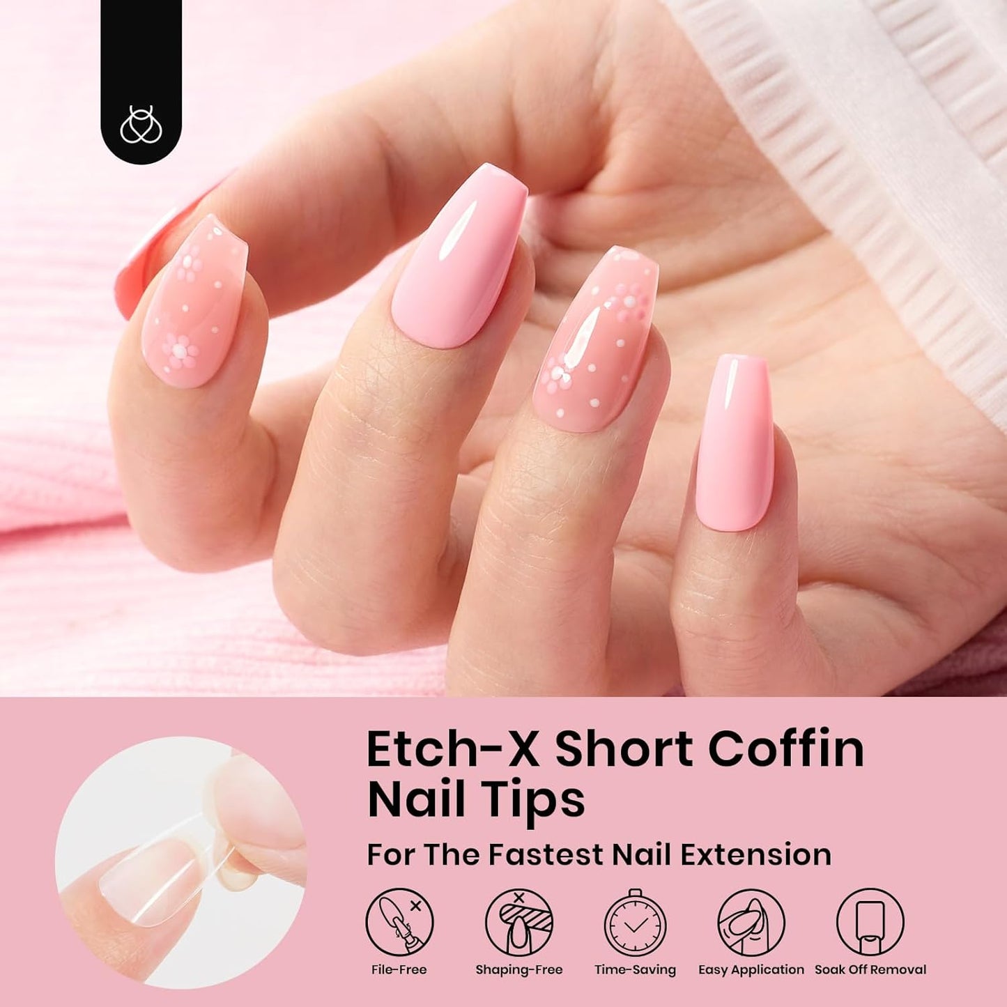 Beetles Gel Nail Tips Short Coffin Pre-Etched Nail Tips, 12 Sizes 288 Pcs Full Cover Soft Tips Half Matte False Nails Clear Acrylic Glue on Nails Extension DIY Manicure Gifts for Women