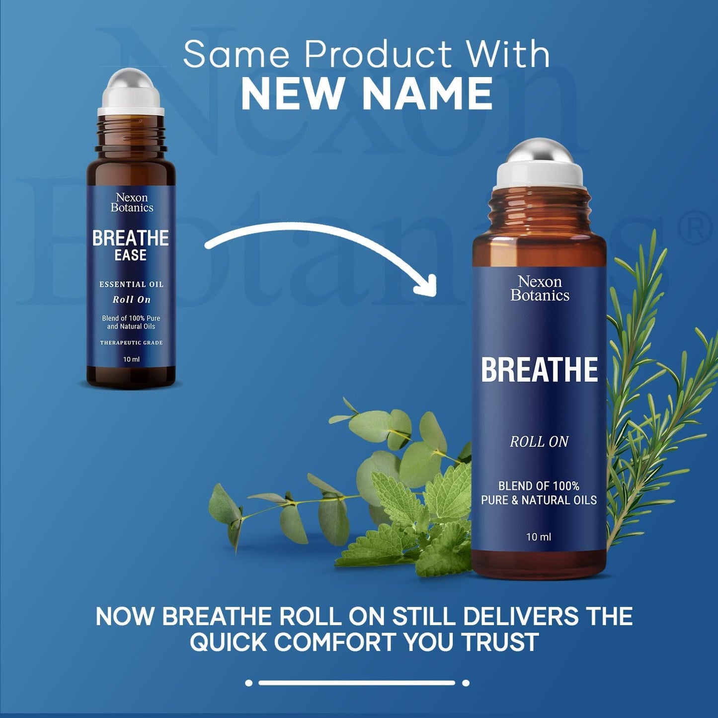 Breathe Essential Oil Roll-On Blend 10 ml - Pure Eucalyptus, Peppermint & Rosemary Oils Roller for Clear Breathing & Respiratory Support - Nexon Botanics