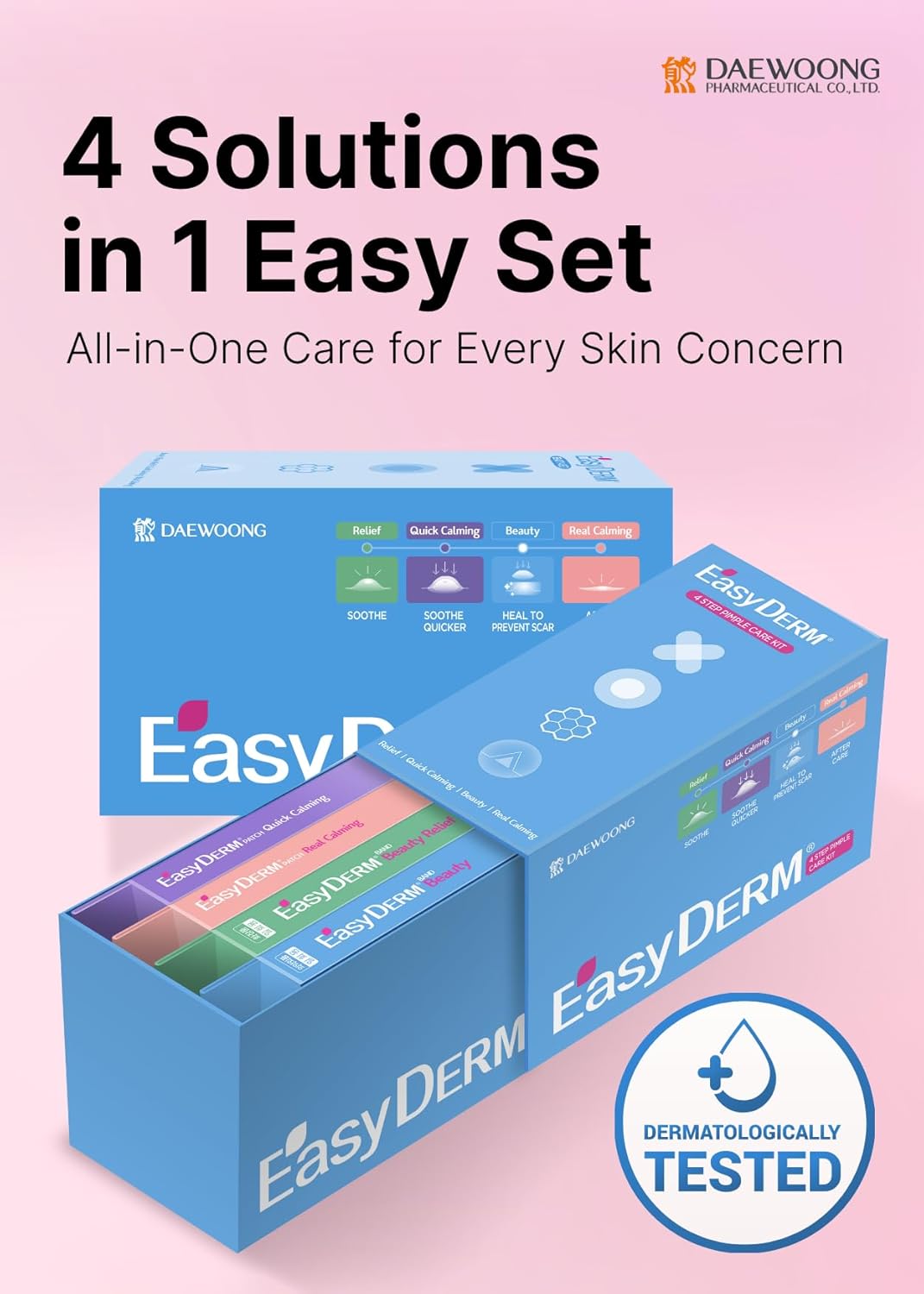 EasyDerm Multi-Step Pimple Patch Set – 4-Type Korean Pimple Patches + Free 2-in-1 Dual-Tip Extractor for Complete Skincare