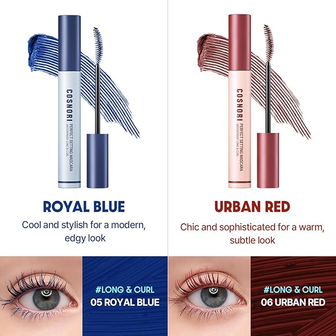 COSNORI Perfect Setting Waterproof Mascara Long&Curl 03 Rosy Brown – Long Lasting Smudge - Red Brown Mascara - Perfect for Auburn Hair & Hazel Eyes - K beauty - 0.23fl oz (7ml)