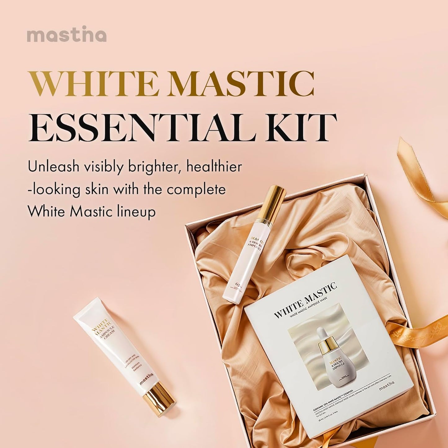 MASTINA White Mastic Essential Skin Care Set- Cream, Ampoule Massager Roller Stick & Sheet Mask Set for Skin Care. Korean Skin Care. Vegan Collagen, Beta-Glucan