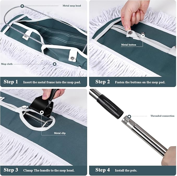 Commercial Mop,Masthome 42" Heavy Duty Dust Mop with Stainless Steel Handle,Large Industrial Mops for Floor Cleaning with 1 Cotton & 1 Microfiber Pad,Wet & Dry Large Mops for Home,Garage,School,Mall