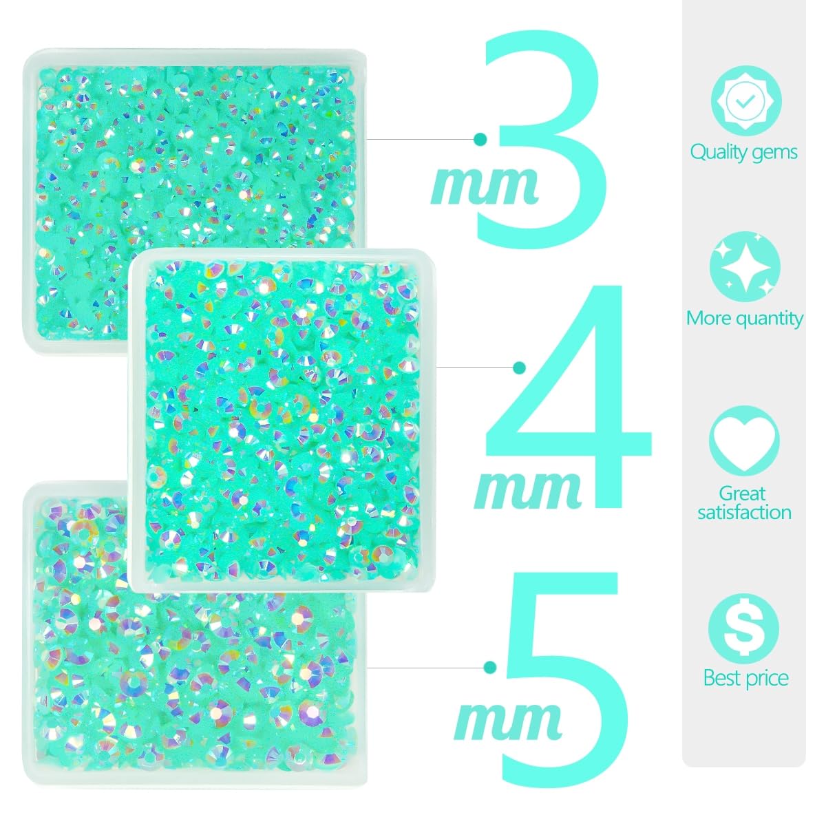 Aquamarine Green AB Resin Rhinestones for Crafting 3mm 4mm 5mm Flatback Jelly Stones Bulk SS10 SS16 SS20 Diamonds Charms for Nails Face Eyes Makeup Tumblers Bottles DIY Crafts Clothes Shoes