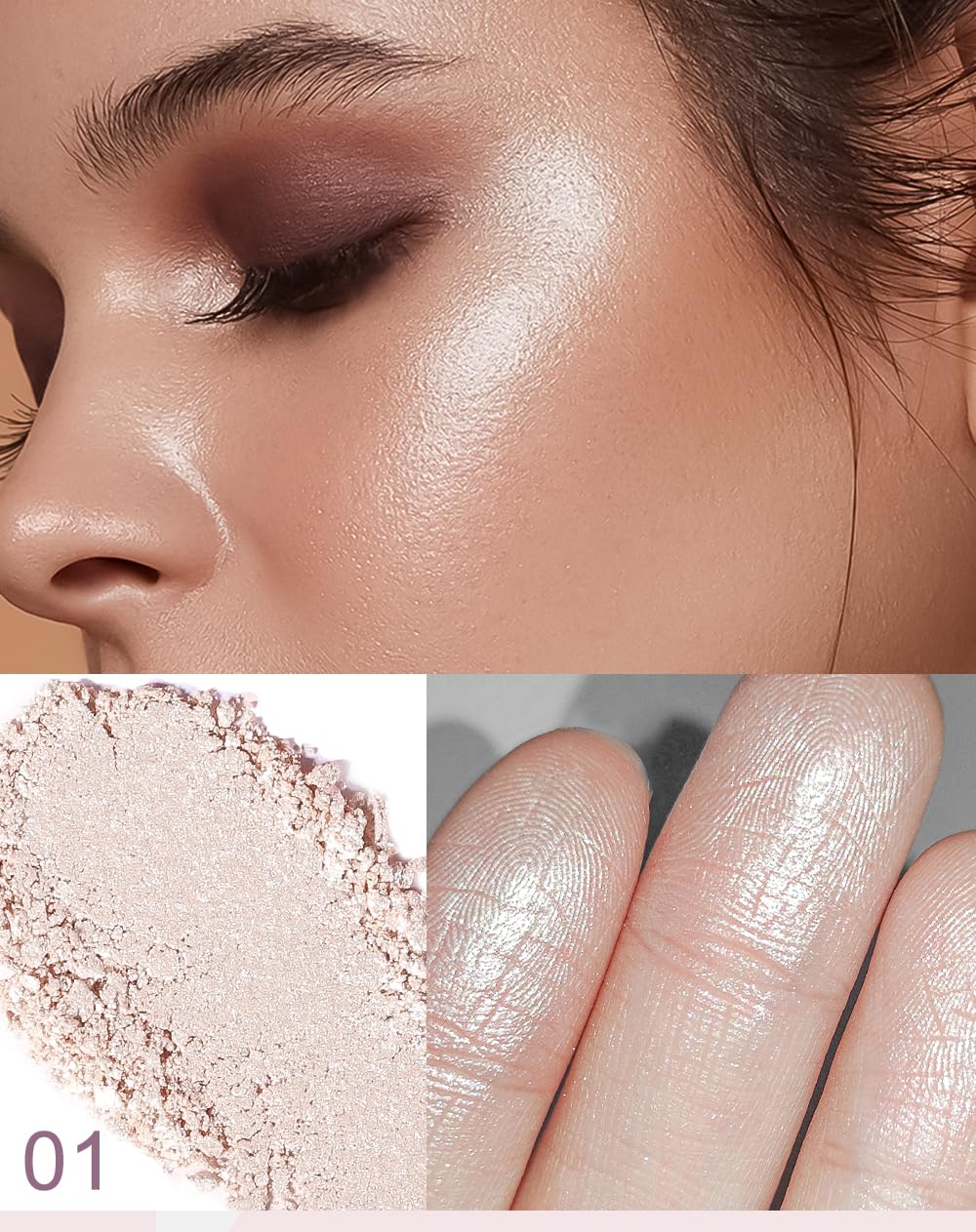 YOUNG VISION Pressed Powder Highlighter, Baked Natural Glow Contour Powder & Face Highlighter, Cruelty Free, Shimmer Highlighting Makeup for Face, Eye, Eyeshadow, Body, Skin (White)