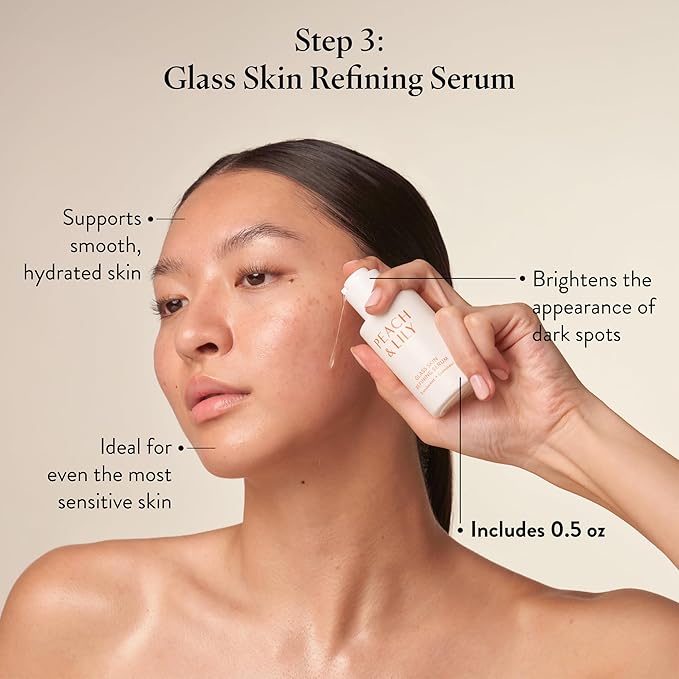 Peach & Lily - Glass Skin Discovery Kit (4 Products) - 1 Cleanser, 1 Essence, 1 Serum & 1 Cream - Skin Care Set - Acne Routine - Travel Essentials - Self Care - Vegan & Cruelty Free - Korean Beauty