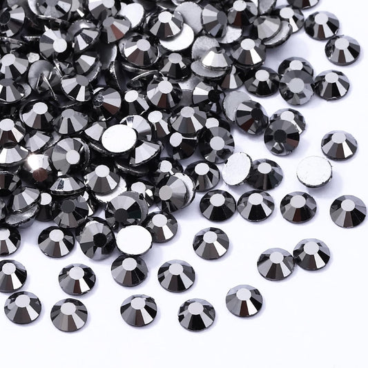 Black Hematite Flatback Rhinestones, Glass Rhinestones for Nail Art and Craft, Glue Fix, Loose Crystal Gemstones(Black Hematite, SS16, 1440pcs, 3.8-4.0mm)