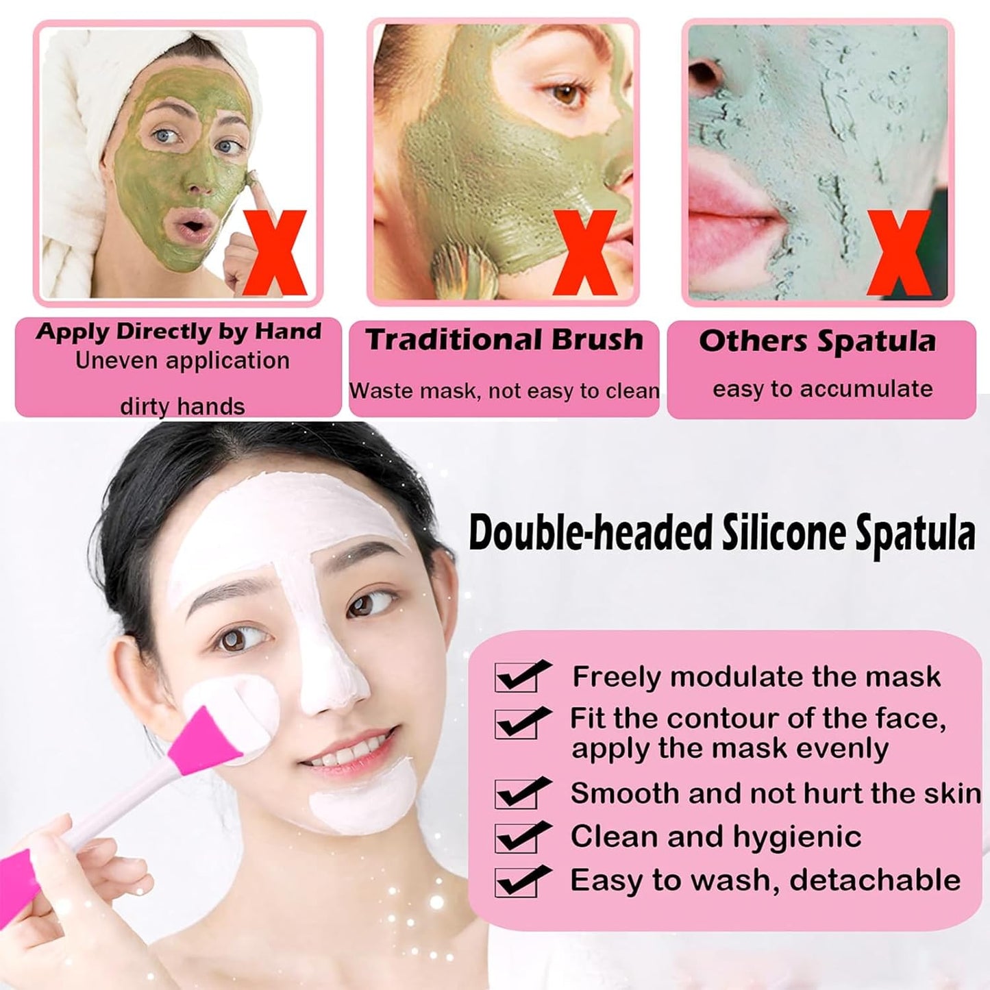 Mask Applicator Silicone Face Brush Face Mud Cream,Clay Mask,DIY,Modeling Mask Brushes DIY Mud Mixing Spatula Double-end Handheld Scoop Skin Care Make up Foundation Gel Cosmetic Tool