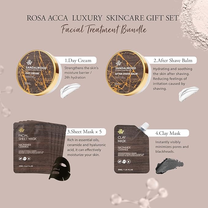 Sandalwood Beard Grooming Set For Men, 21 Pcs Facial Skin Care Set, Spa & Self-Care Gift, Bath and Body Gift Set, Bath Bomb, Bear Oil, Face Serum, Birthday, Christmas, Valentines, Father Day, Husband