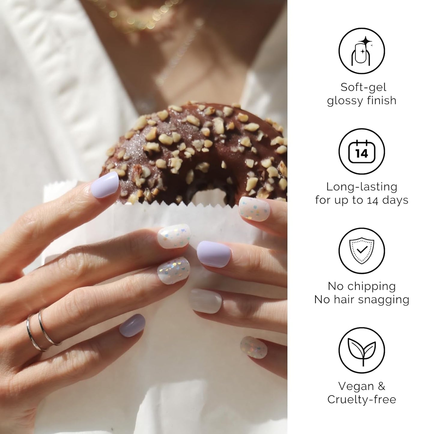 NAILOG Semi Cured Gel Nail Strips 34 pcs| Buy 2 Get 1 UV Lamp | Long Lasting Nail Polish Sticker Wraps with Glossy Gel Finish, Innocent