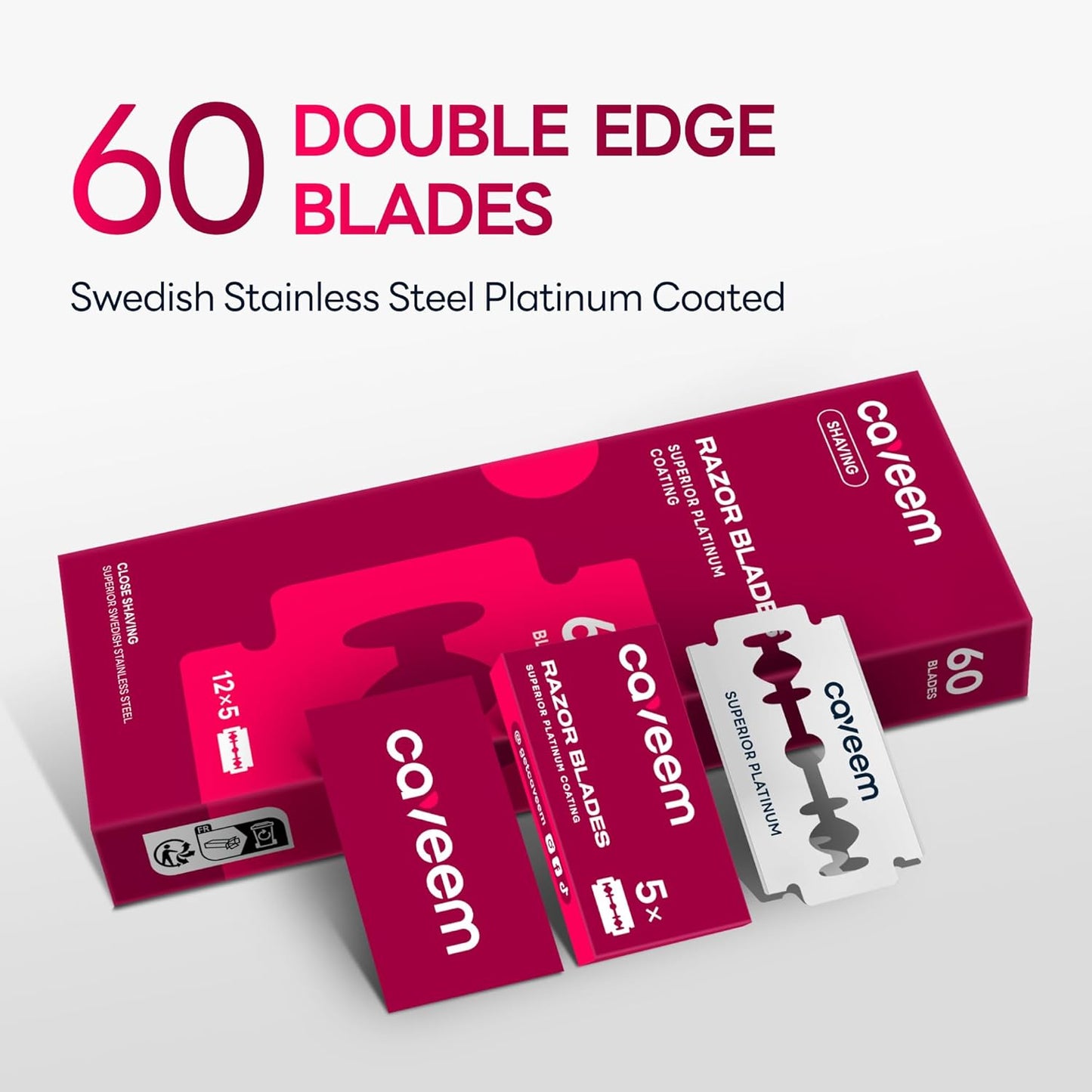 60 Count Double-Edge Safety Razor Blades, Replacement Razor Refills for Shaving, Stainless Steel Blades for All Standards Double-Edge Razor