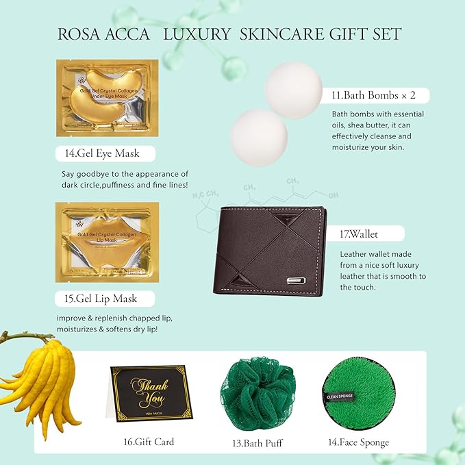 Men Bergamot Facial Skin Care Set, 21 Pcs Beard Grooming Kit, Bath and Body Gift Set, Cleanser, Beard Oil, Serum, Face Cream, Birthday, Christmas, Valentines, Father Day, Husband, Dad, Boyfriend