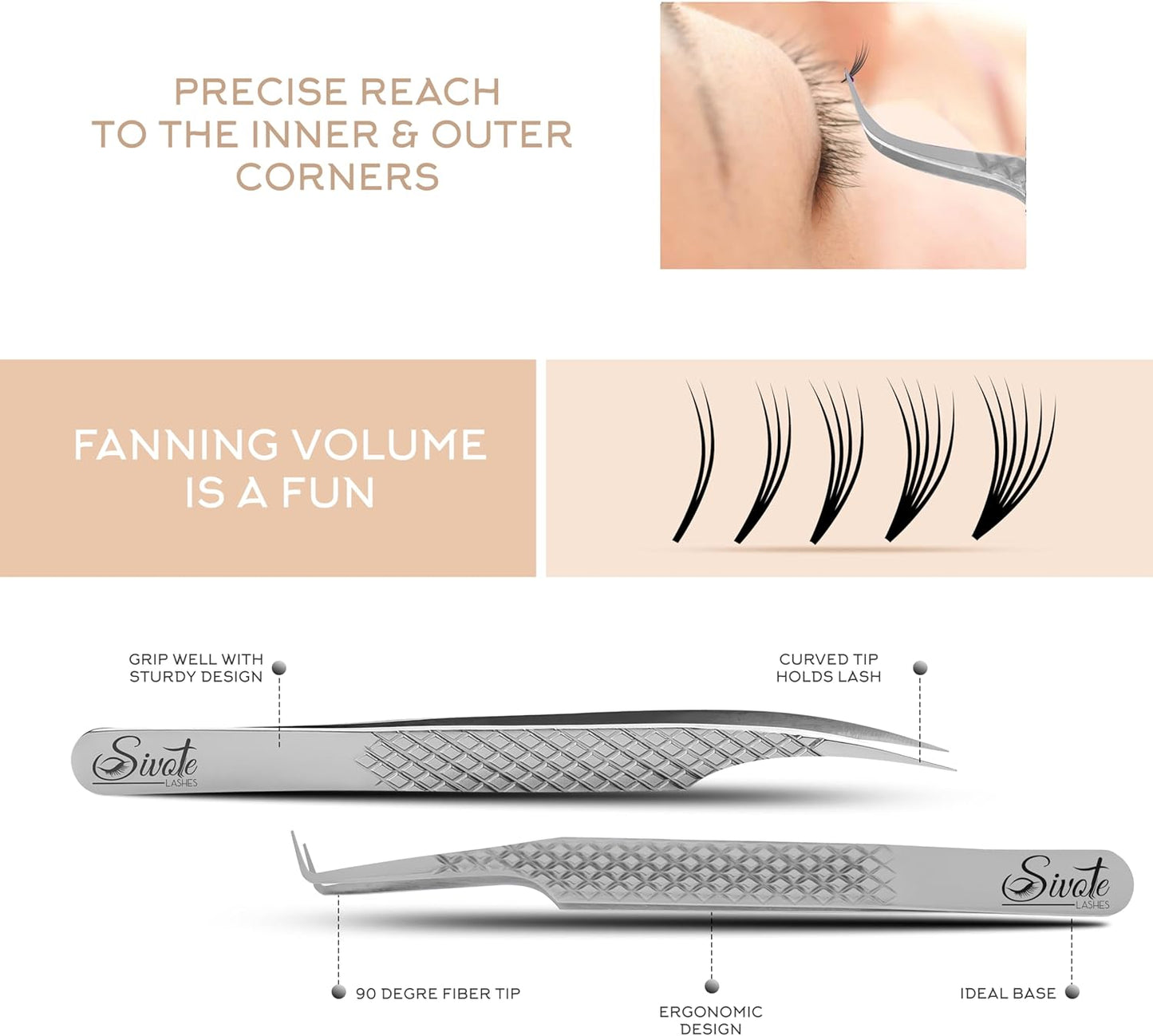 SIVOTE Eyelash Extension Tweezers Fiber Tips Japanese Steel, Set of 6 – Curved, Dolphin, 90° 45° Volume Boot & Slight Curved Tweezer – Professional Lash Tweezers for Lash Extensions Silver