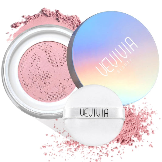 Vevivia Setting Powder - Creaseless Face Powder, Long Lasting Loose Powder Makeup with Blurring and Brightening Finish, Loose Setting Powder for All Skin Types, Shine Control, Up to 24 Wear, Pink