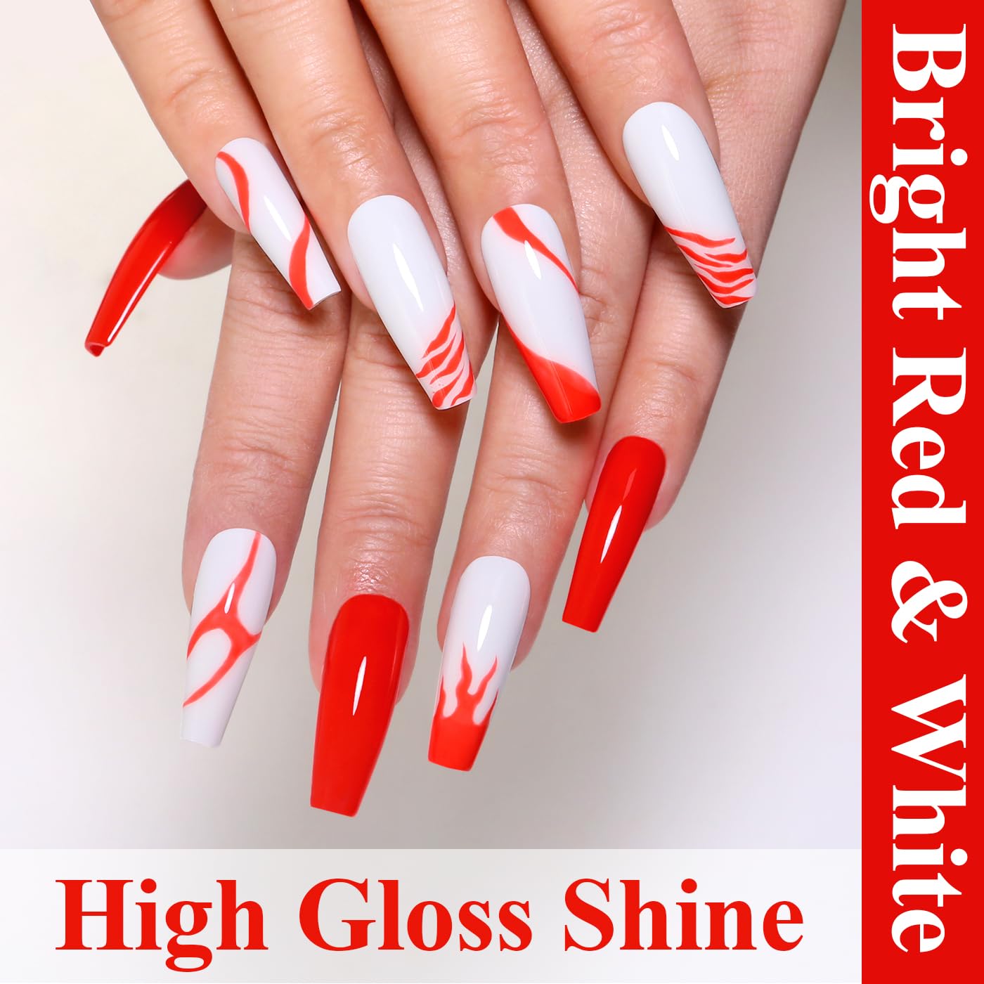 Imtiti Gel Nail Polish Kit, 2 Pcs 10ml Bright Red & White Colors Gel Polish Soak Off UV LED Spring Summer Red Gel Polish Nail Art Manicure Salon DIY Design Gel Nail Kit