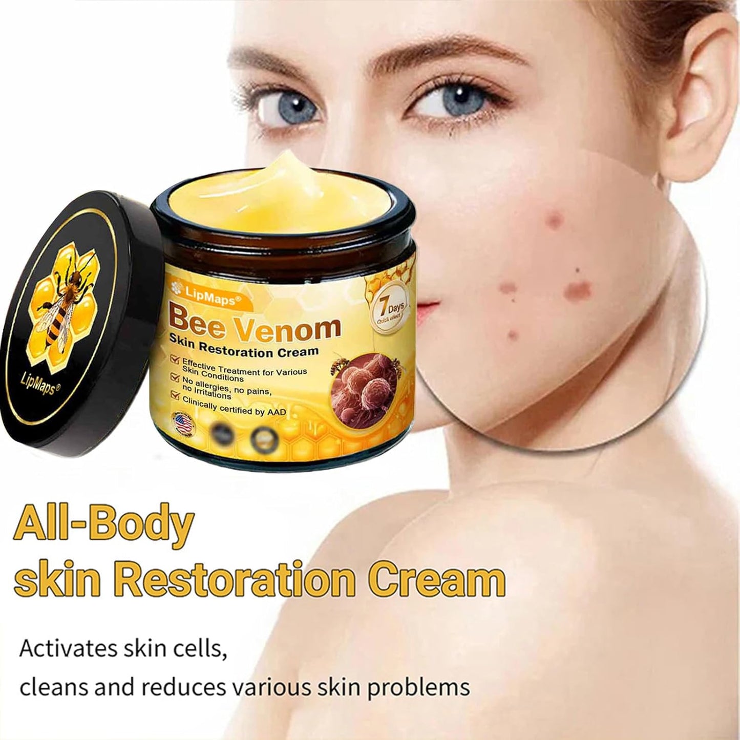 LipMaps Bee Venom skin Restoration Cream,Bee Venom Skin Treatment Cream,Deeply Moisturizing and Firming for All skin Types(2PCS)