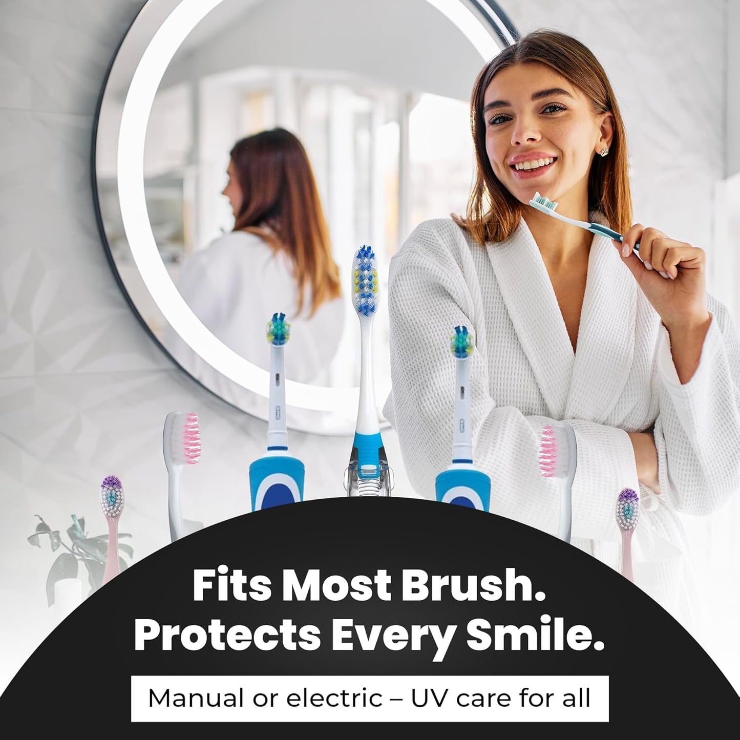 UV Toothbrush Sanitizer Holder & Cleaner with LED Clock Display & Hot Air Drying – Wall-Mounted UV Tooth Brush Holder for Bathroom Decor, Travel Use, Rechargeable Portable Design, Fits All Brushes