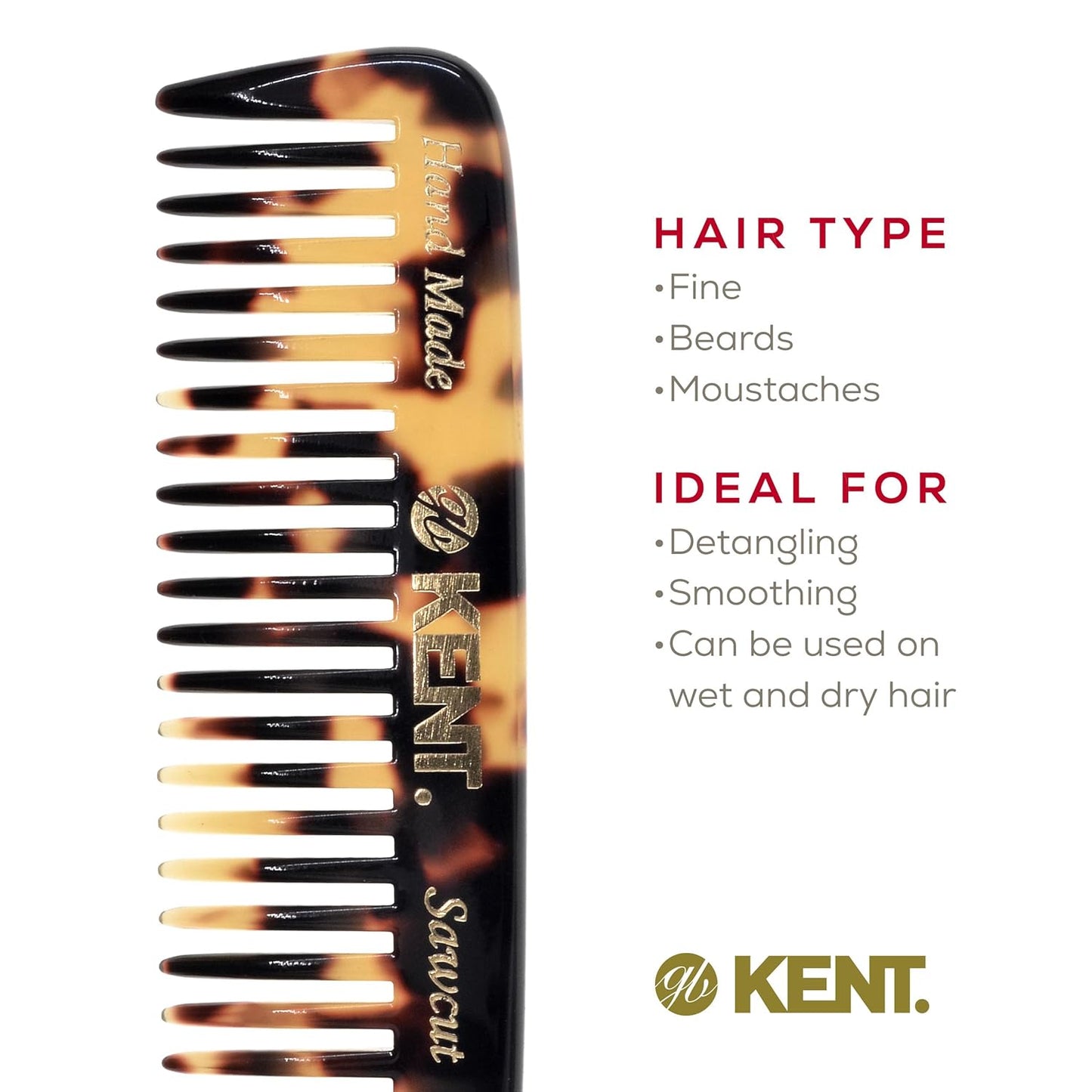 Kent 93T Tokyo Yellow Beard Comb for Men - Wide Tooth Men's Comb, Ideal For Mustaches and Beards and Facial Hair, Small Pocket Sized Travel Detangler Combs, Saw-Cut, Hand Polished, Made in England