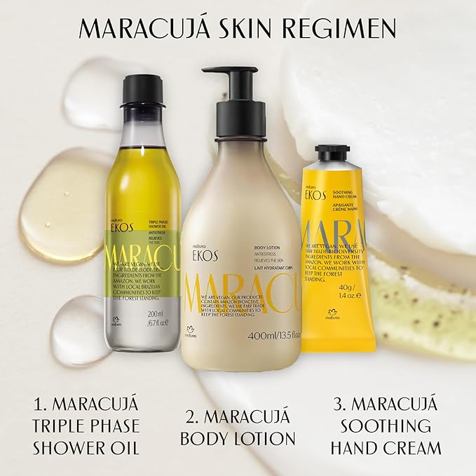 Natura – Passion Fruit Body Care Bundle – Maracujá Lotion, Body Oil & Hand Cream – Calming & Hydrating Vegan Skincare – 24H Moisturization – Brazilian Beauty Ritual for Soft, Glowing Skin