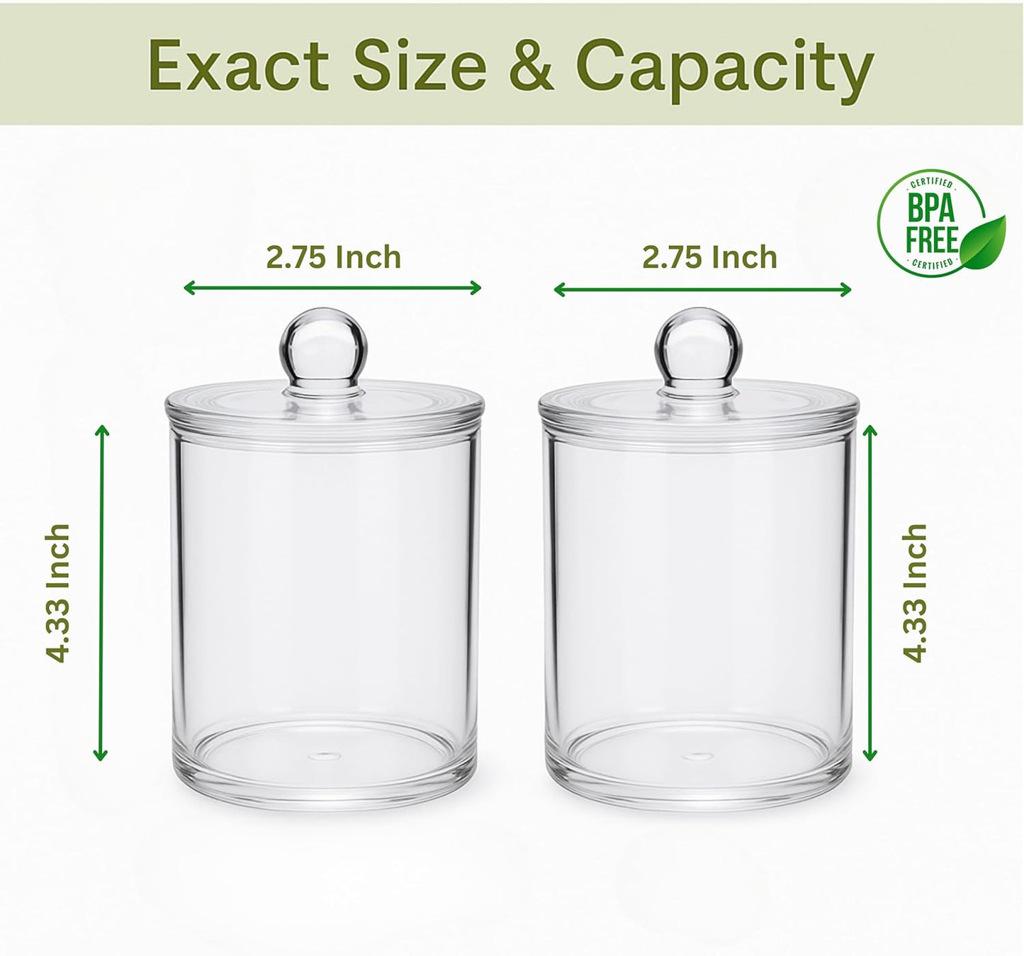 Acrylic Qtip Holder Bathroom Set, Bathroom Containers with Lids, Clear Plastic Apothecary Jars, Q Tip Holder Bathroom Set, Cotton Swab Holder, Cotton Ball Holder (Pack of 2)