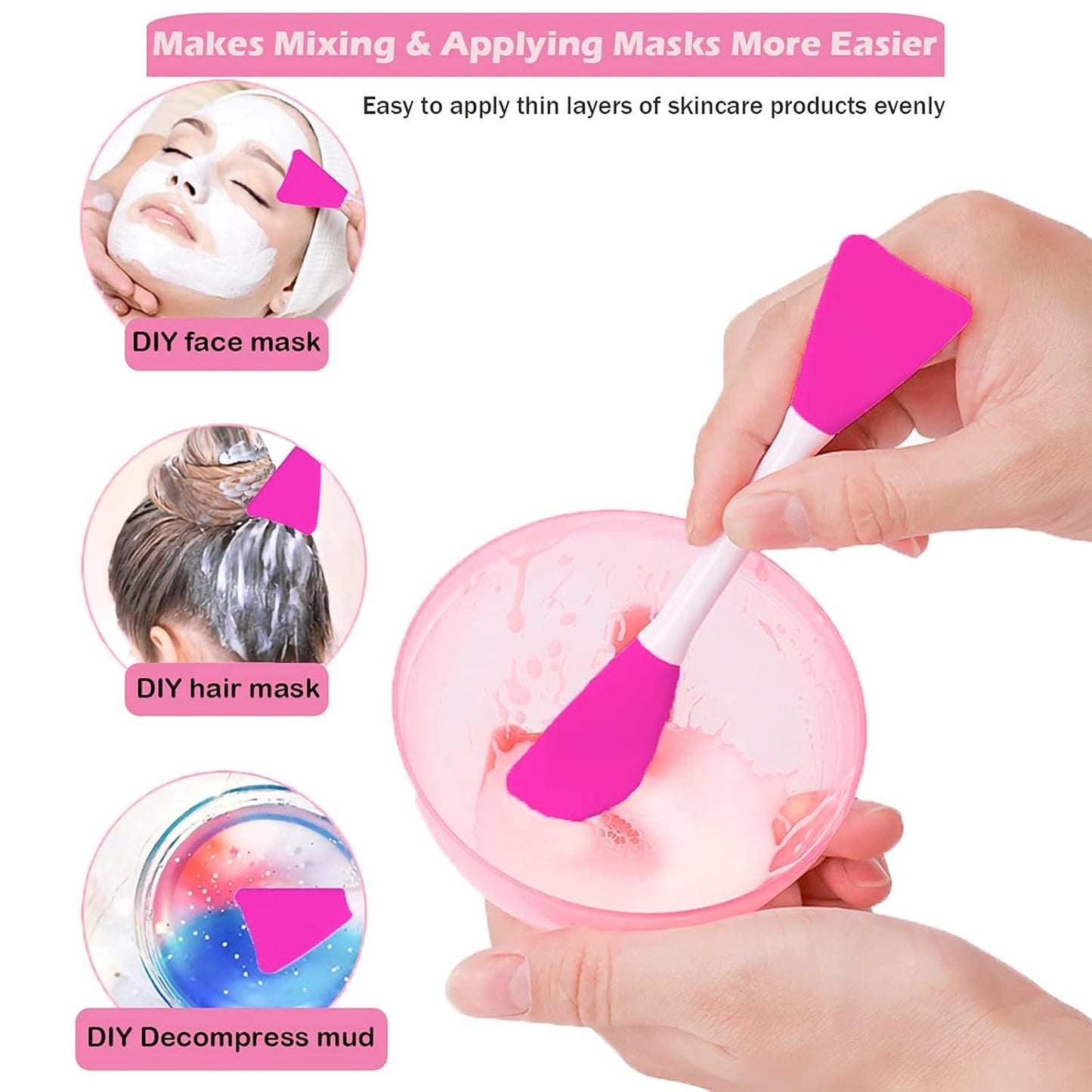 Mask Applicator Silicone Face Brush Face Mud Cream,Clay Mask,DIY,Modeling Mask Brushes DIY Mud Mixing Spatula Double-end Handheld Scoop Skin Care Make up Foundation Gel Cosmetic Tool