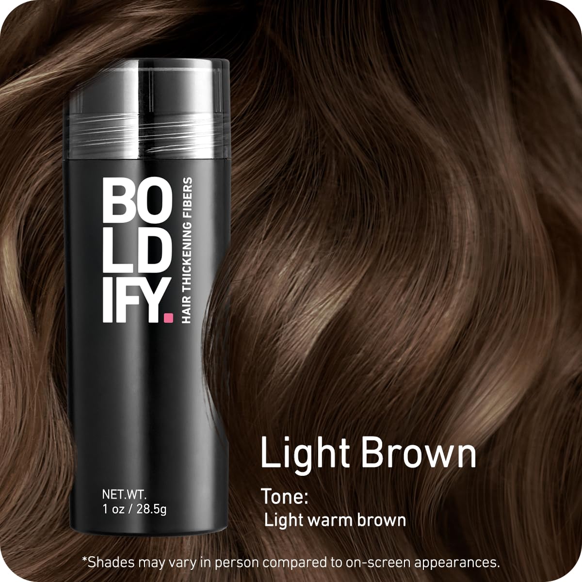 BOLDIFY Hair Fibers (28.5g) - Fill In Thinning and Fine Hair for an Instantly Fuller, Thicker Look - 14 Shades for Women & Men - Light Brown