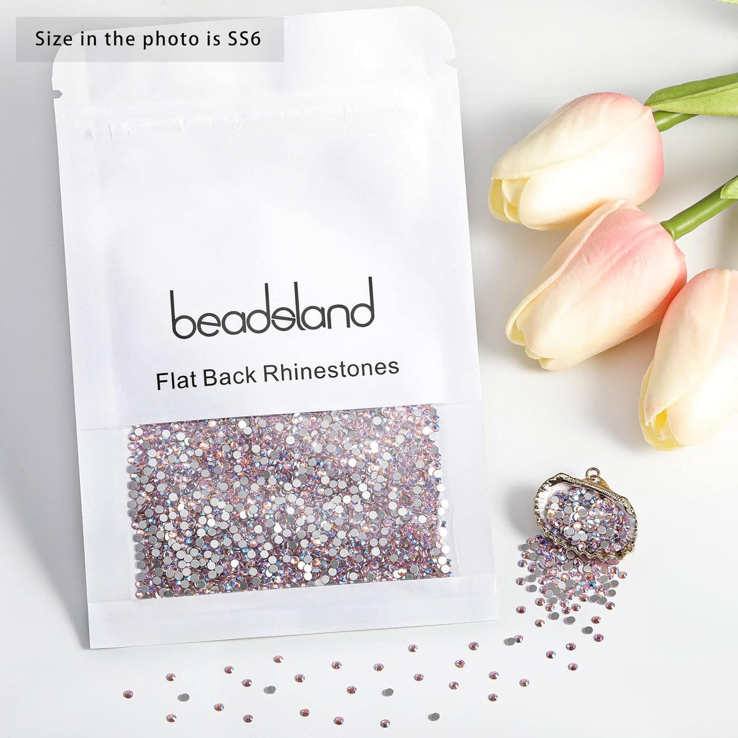 Beadsland Flat Back Crystal Rhinestones Round Gems,Light Pink AB,1.9-2.1mm, SS6/1440pcs