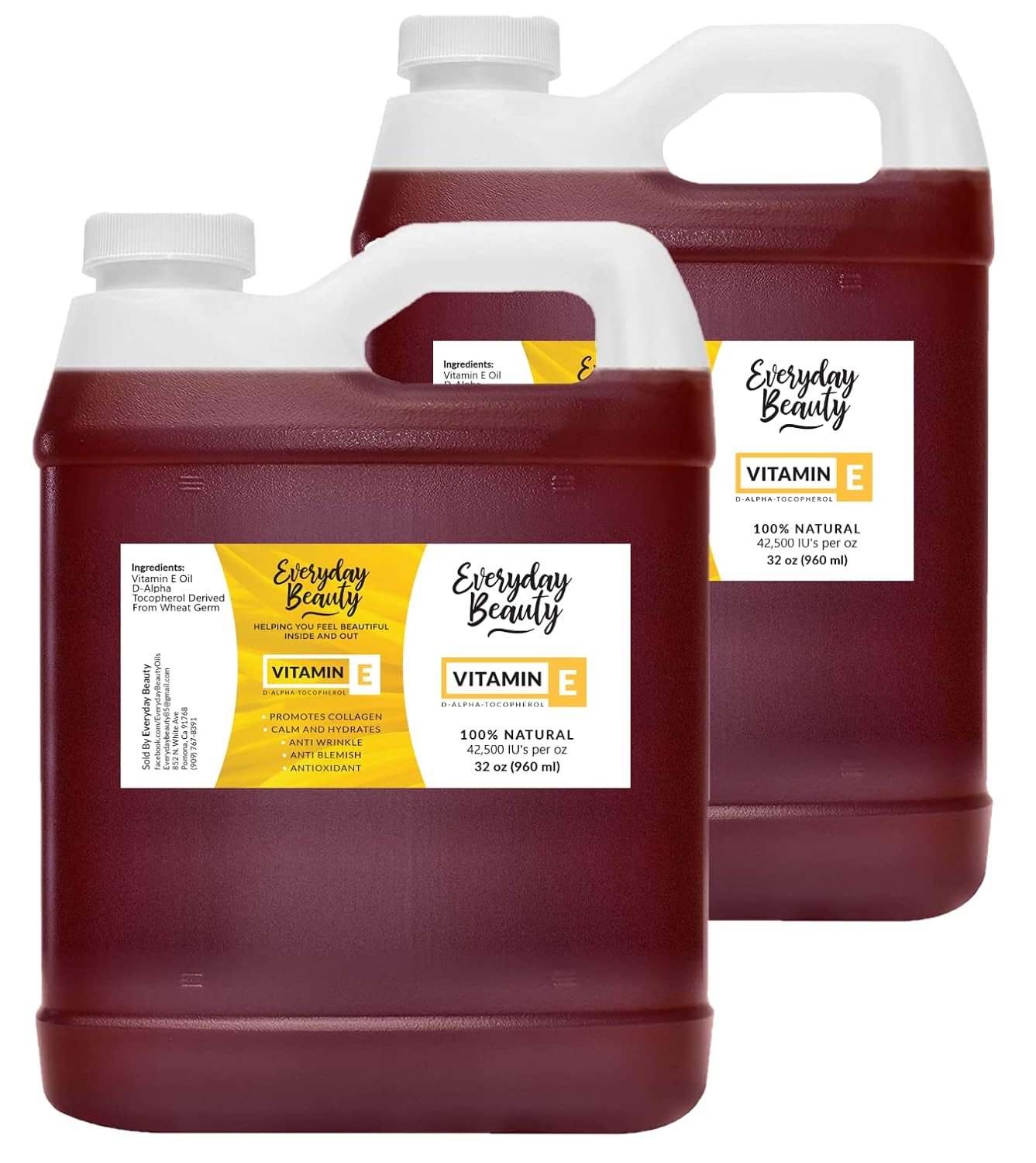 Pure Vitamin E Oil Bulk - 64 oz D-Alpha Tocopherol 100% Pure & All Natural 42,500 IU per oz - Not a Blend, Thick, Amber Color - From Wheat Germ - Face Body Hair - DIY Cosmetics & After Surgery Scars…