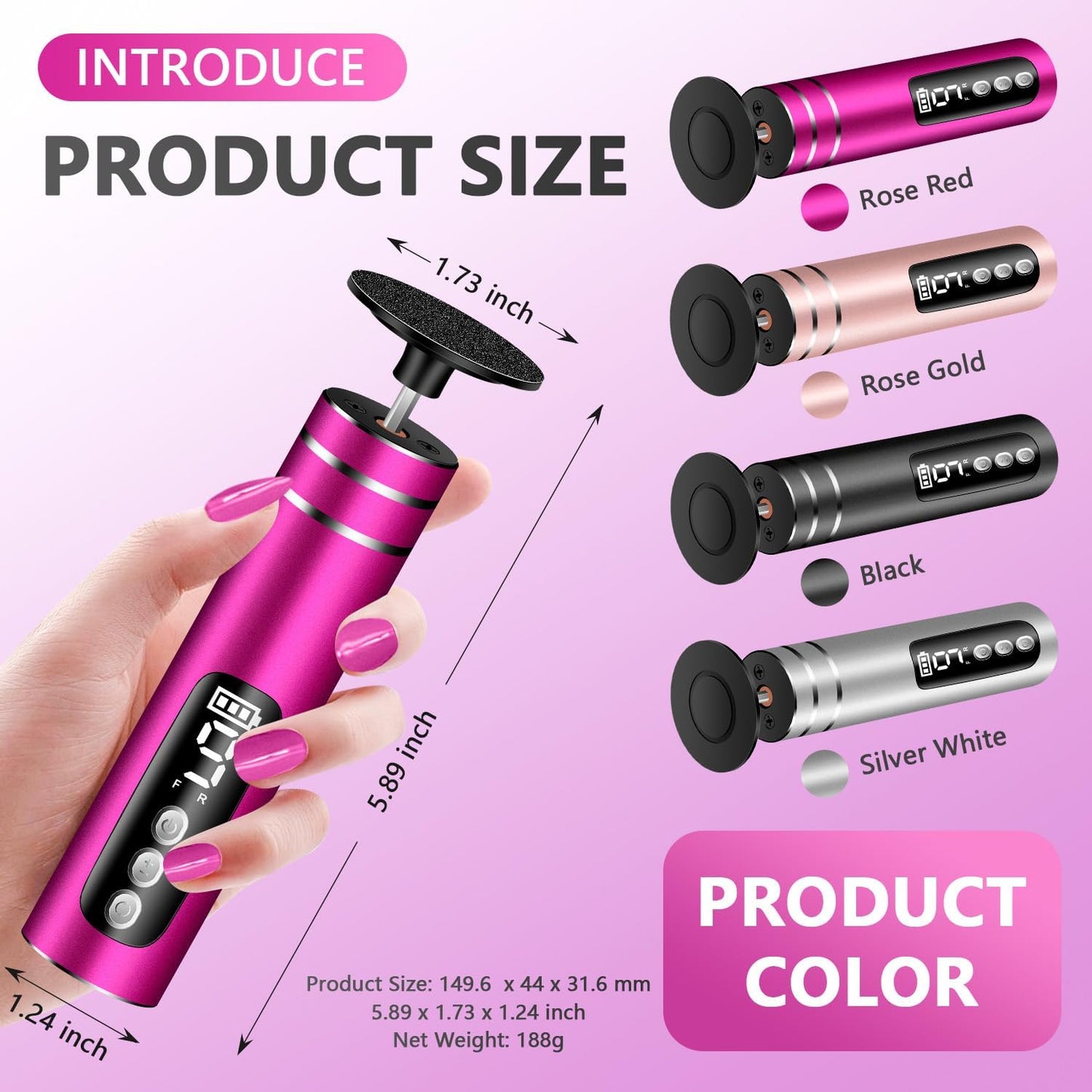 EAONE Portable Electric Foot File-Callus Remover for Feet, Professional 2 in 1 Foot/Nail Filer -Digital Display for Battery Level & 9 Speed Control-Rechargeable Pedicure Tool for Dead Skin (Black)