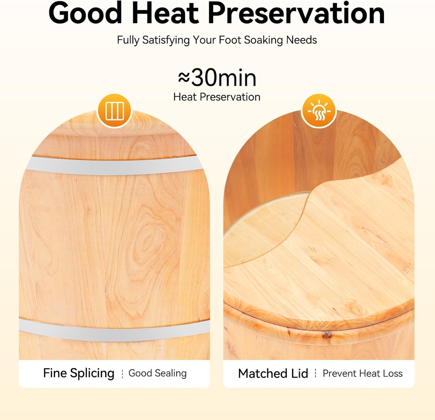 9.84in Tall Wood Foot Soaking Tub with Lid and Massage Roller, Pedicure Bowl for Feet, Portable Traditional Wood Foot Bath Basin for Massage Relaxing, Fatigue Relief