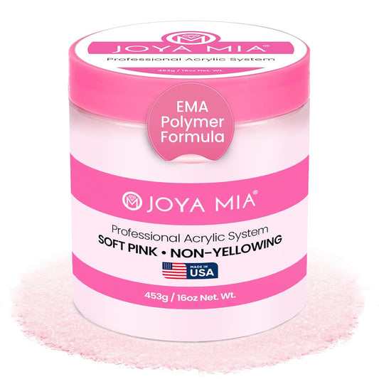 Joya Mia Acrylic Powder for Nails, MMA-Free, Super Adhesion Professional Powder for Flawless & Long-Lasting Nail Enhancements, Easy Application, Vibrant & Stunning Colors - Soft Pink, 16 oz