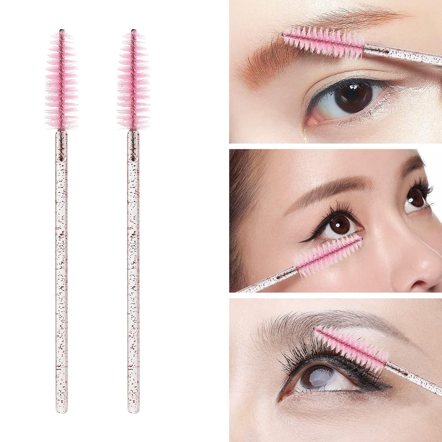 100 Pcs Disposable Mascara Wands, Lash Brushes with Container, Crystal Eyebrow Spoolies Brush for Eyelash Extensions (Pink, Hotpink)