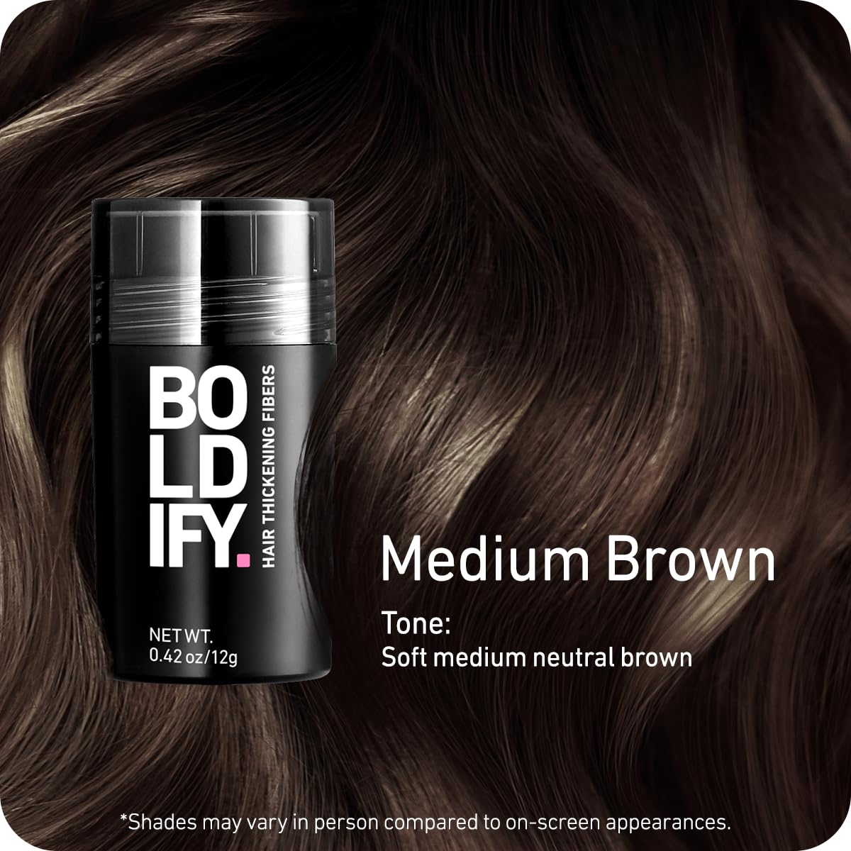 BOLDIFY Hair Fibers (12g) - Fill In Thinning and Fine Hair for an Instantly Fuller, Thicker Look - 14 Shades for Women & Men - Medium Brown