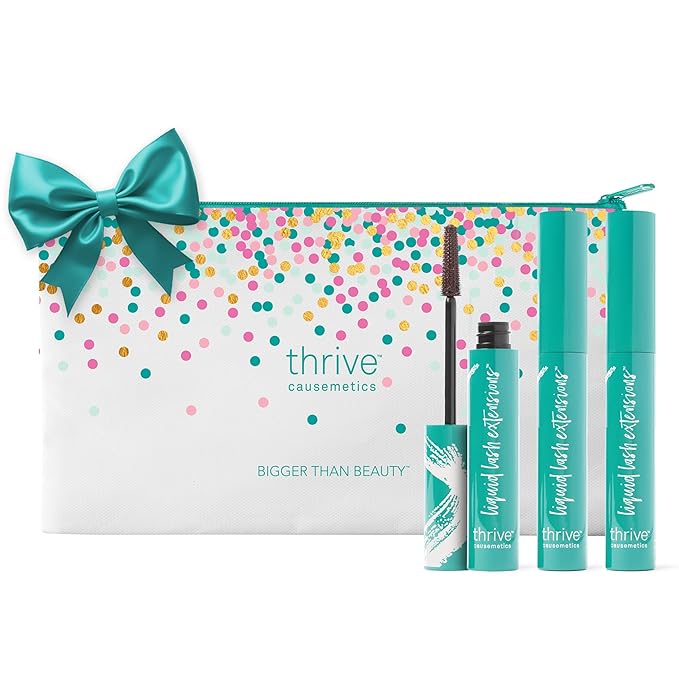 Thrive Causemetics Liquid Lash Extensions Mascara 3 Pack, Tubing Thrive Mascara Lengthening, Makeup Gift Set for Women, Volumizing & Curling, Smudge Proof, Vegan & Cruelty Free, Crystal (Brown Black)