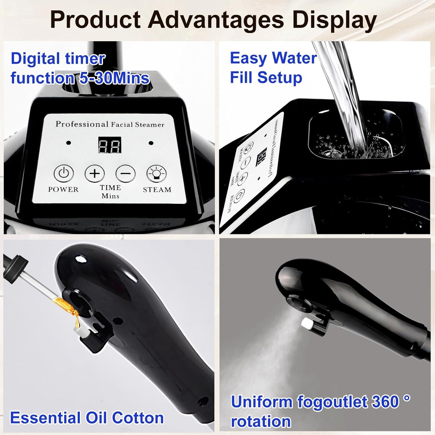 Professional Facial Steamer,vaporizador Facial Adjustable Height and Angle,More Steam, Hot Mist Facial Humidifier Atomizer for Spa Beauty, Home Use