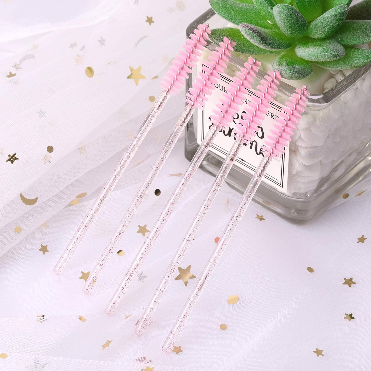 Tbestmax 2000 Disposable Mascara Wands Eyelash Brush Spoolies for Eyebrow Eye Lash Extension Pink