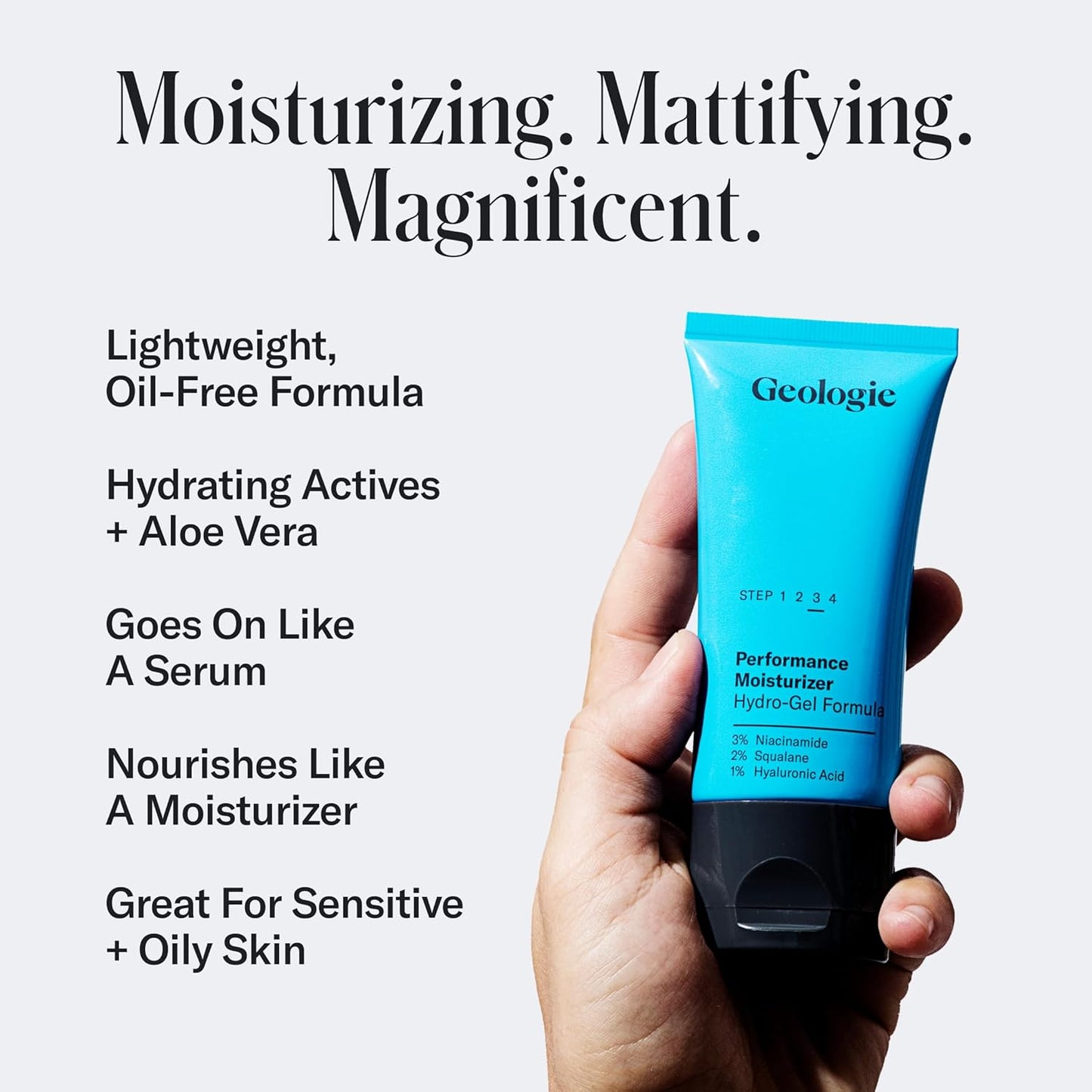 Geologie Oil Free Gel Moisturizer Cooling, Ultra Light Daily Face Moisturizer with Hyaluronic Acid, Niacinamide,and Squalane | 75 ML | 100 Day Supply