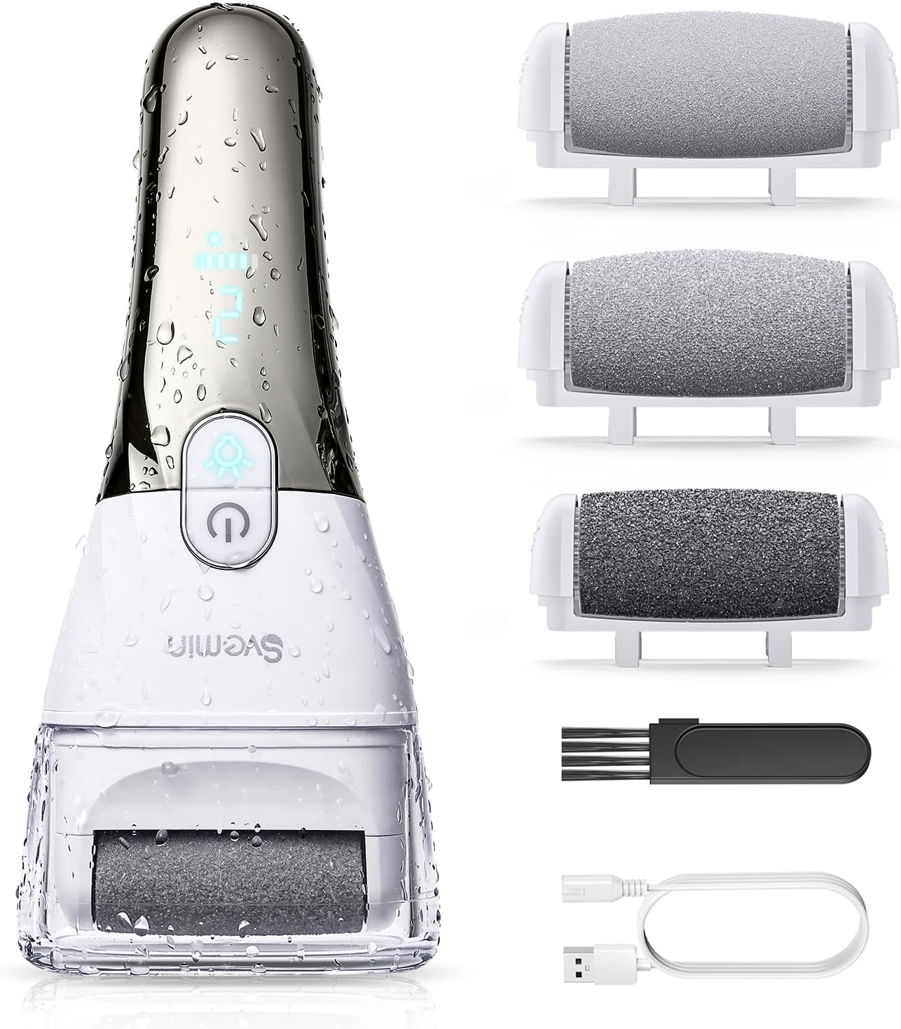 Electric Callus Remover for Feet - 2-Speed Rechargeable Pedicure Kit with 3 Rollers, IPX4 Waterproof Foot Scrubber & Digital Display | Professional Dead Skin & Callus Remover for Women/Men