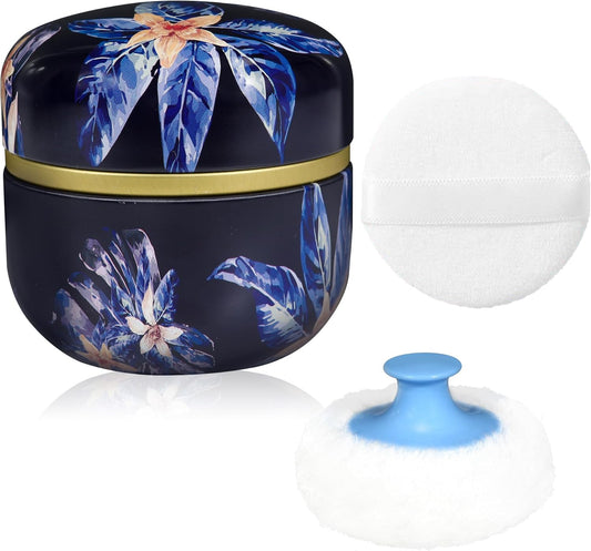 WEMEGA Body Powder Case with Powder Puff Powder Container Tea Box for Baby and Women Powder Puff and Powder Case for Travel (Midnight1)