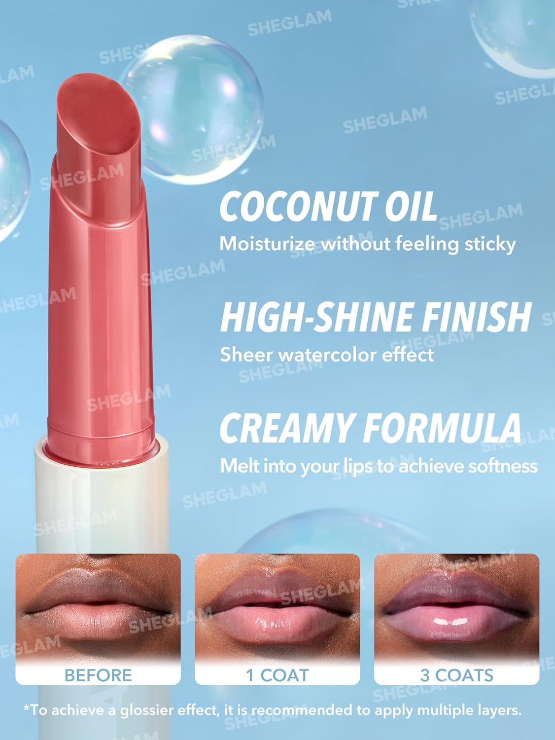 SHEGLAM PoutPerfect Moisturizing Solid Lip Gloss Non Sticky Lipstick with Coconut Oil - Makin' Me Blush
