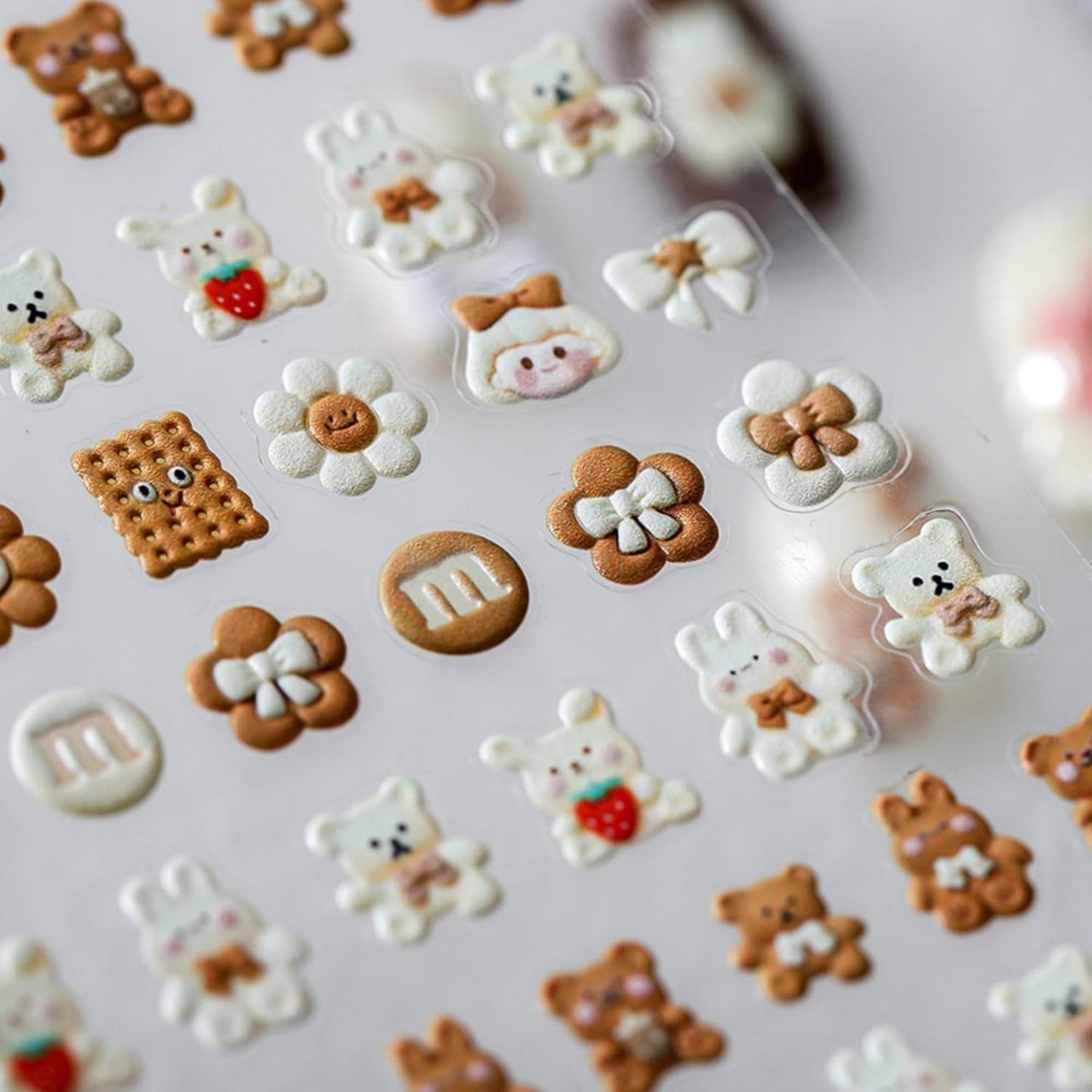 Dedyel Cute Nail Stickers 5D Embossed Cartoon Bear Kawaii Animal Self-Adhesive Nail Decals for Women Girls Kids Nail Art Decoration
