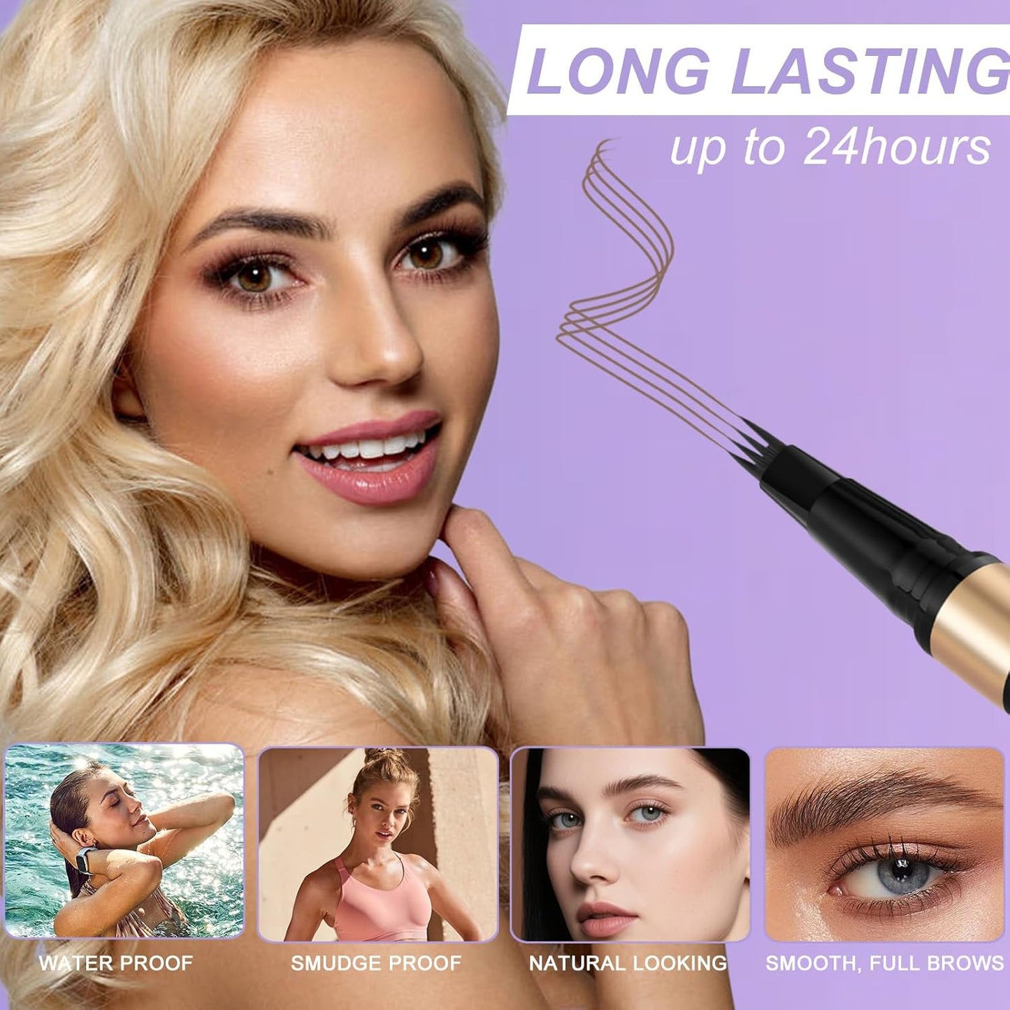 Eyebrow Pen Kit, with Microblading Eyebrow Pen, Eyebrow Gel, Eyeliner, Eyebrow Brush, Eyebrow Pencils for Women, Waterproof, Smudge Proof, Long Lasting Makeup Formula - Black Brown