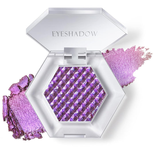 Chameleon Purple Glitter Eyeshadow, Cream to Powder Shimmer Multichrome Single Eyeshadow, Sparkling Holographic Color Shifting Eye Brightener Highlighter Makeup Palette 04