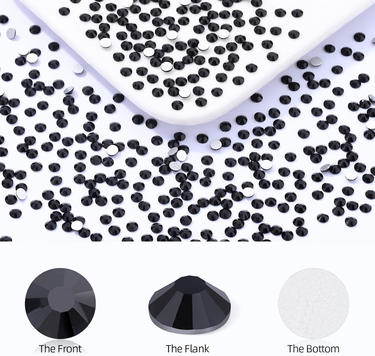 Black Flatback Rhinestones, Glass Rhinestones for Nail Art and Craft, Glue Fix, Loose Crystal Gemstones(Black, SS4, 1440pcs, 1.5-1.7mm)